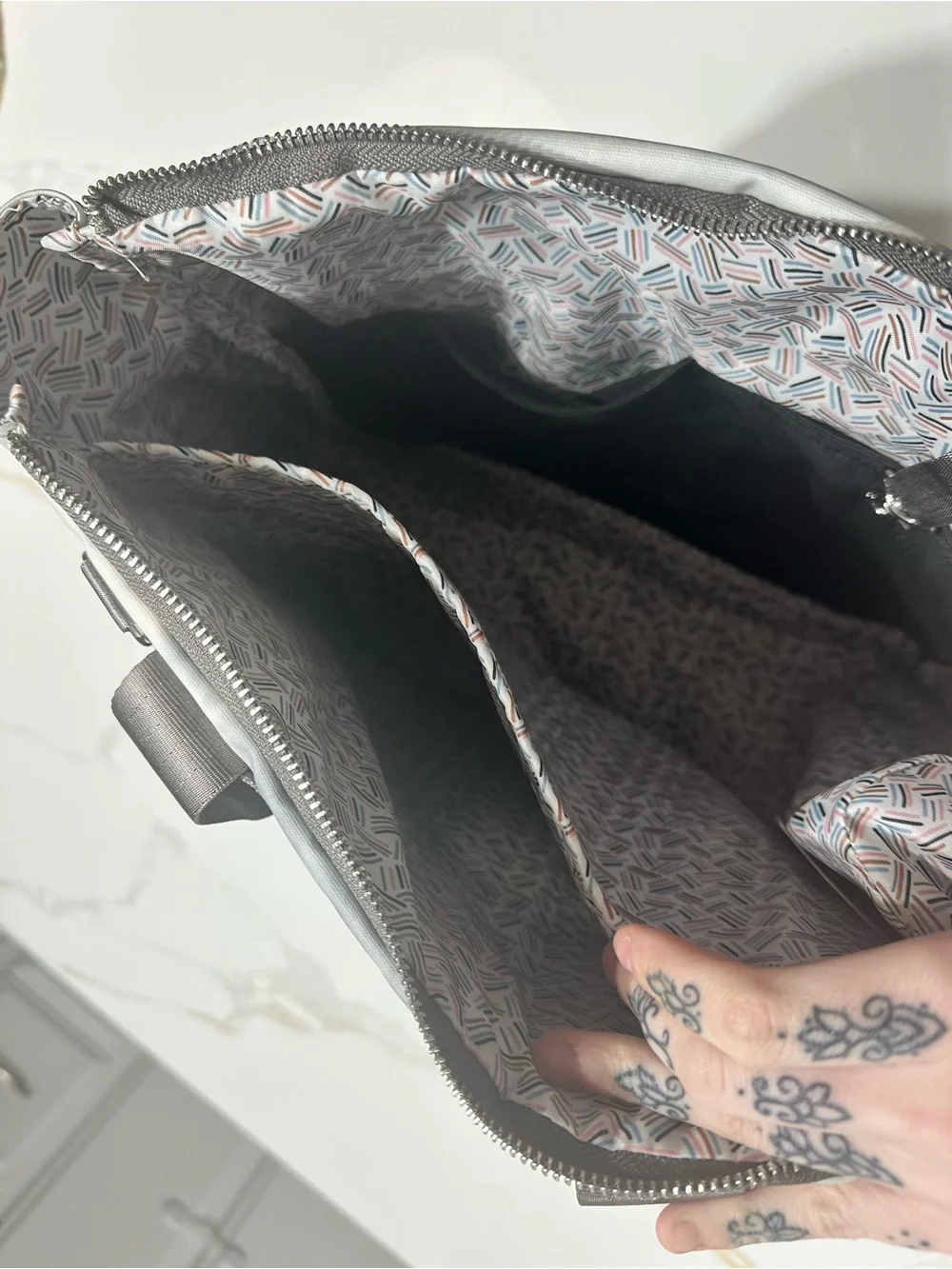 Gray Tie-Dye Pivot Petunia Picklebottom Diaper bag